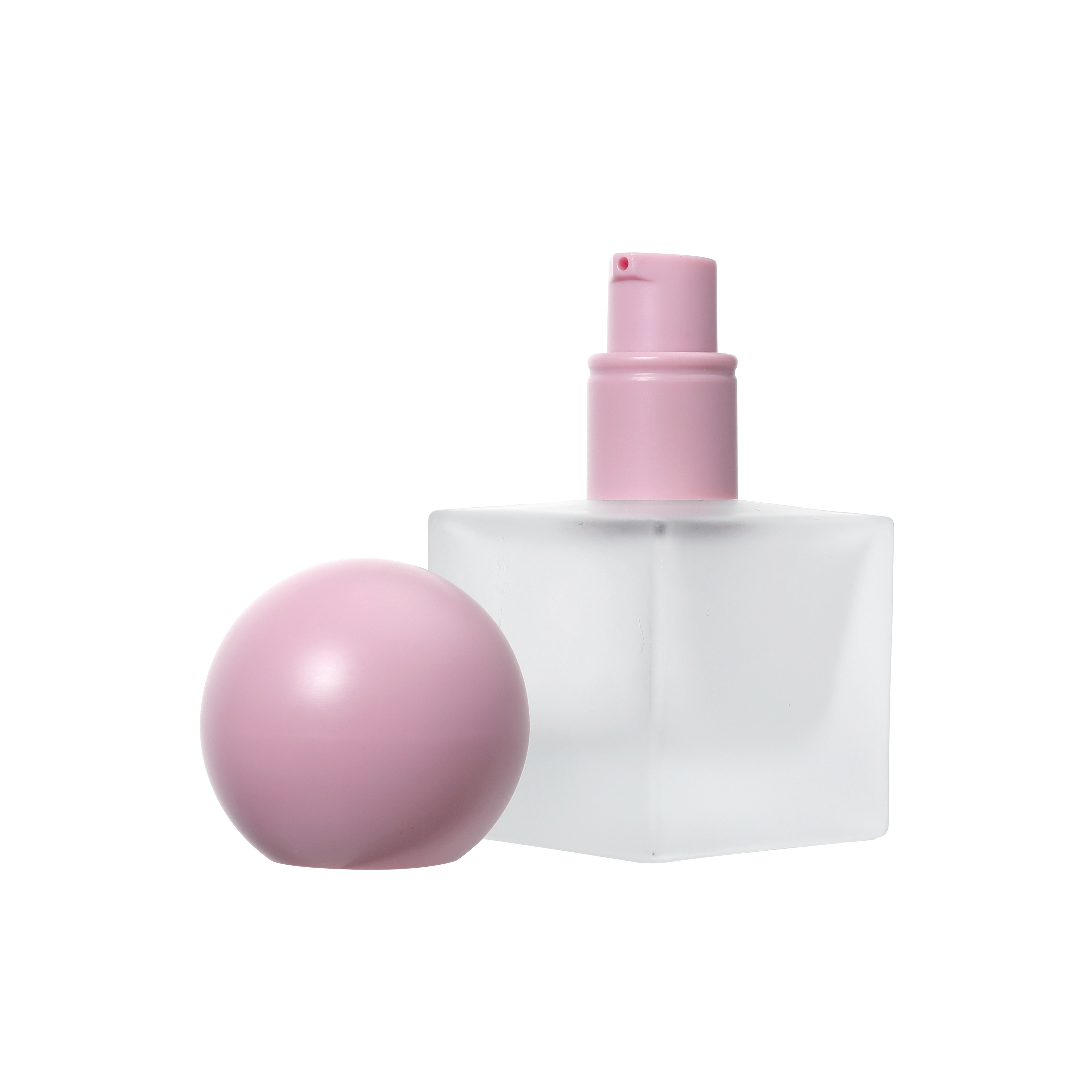 gb145 private label 30ml fragrance perfume frosted glass liquid foundation bottle with round capfoundation makeup bottle pink-1