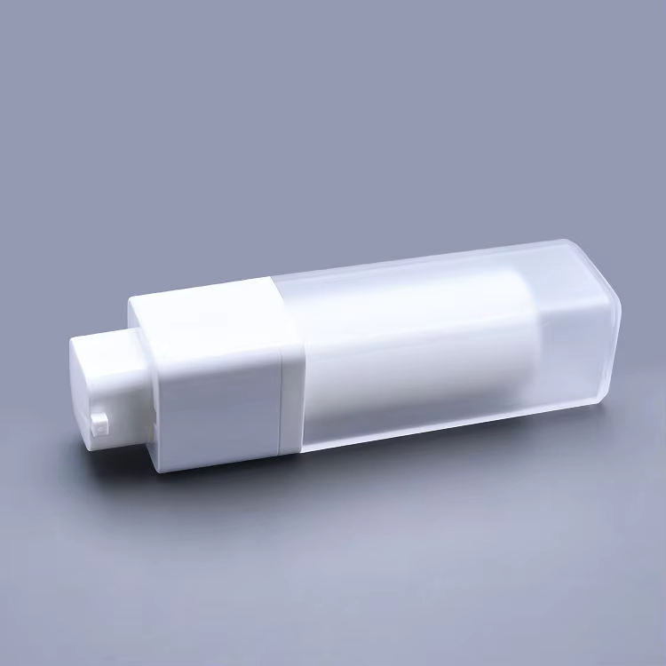 A16 15ml 30ml 50ml Scrub Lotion Vacuum Bottle square Essence Eye Cream Airless Bottle Spin Screw Pump Bottle factory