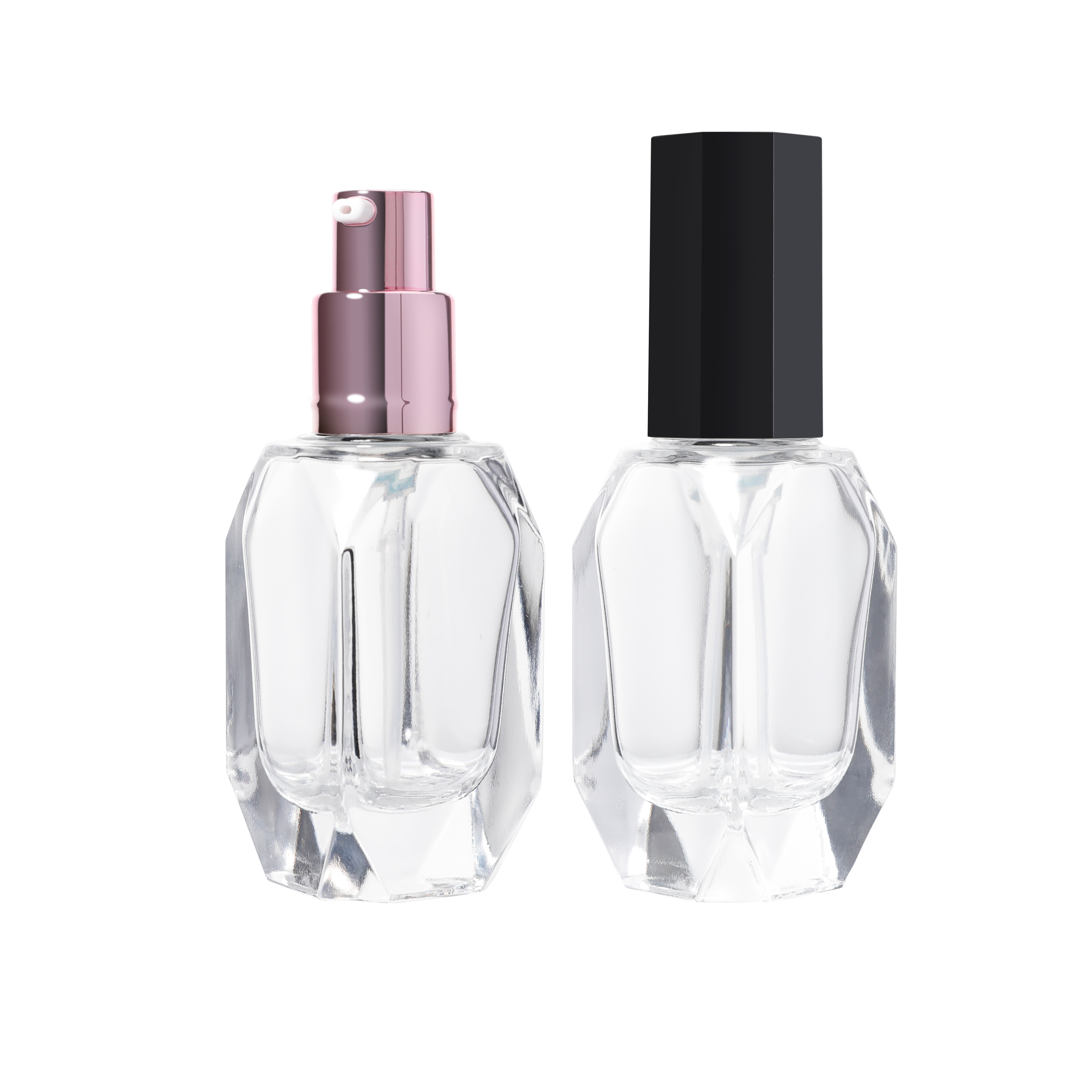 GB142 Cosmetic Packaging Skincare Care 30ml Clear Diamond Cosmetic Lotion Essential Oil Foundation Serum Glass Bottle