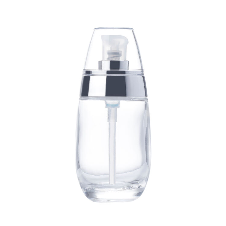 GB05 Empty Cosmetic Liquid Lotion Clear Press Round Shape Glass Bottle for Foundation,supply Wholesale Price Glass Serum Pump Bottle