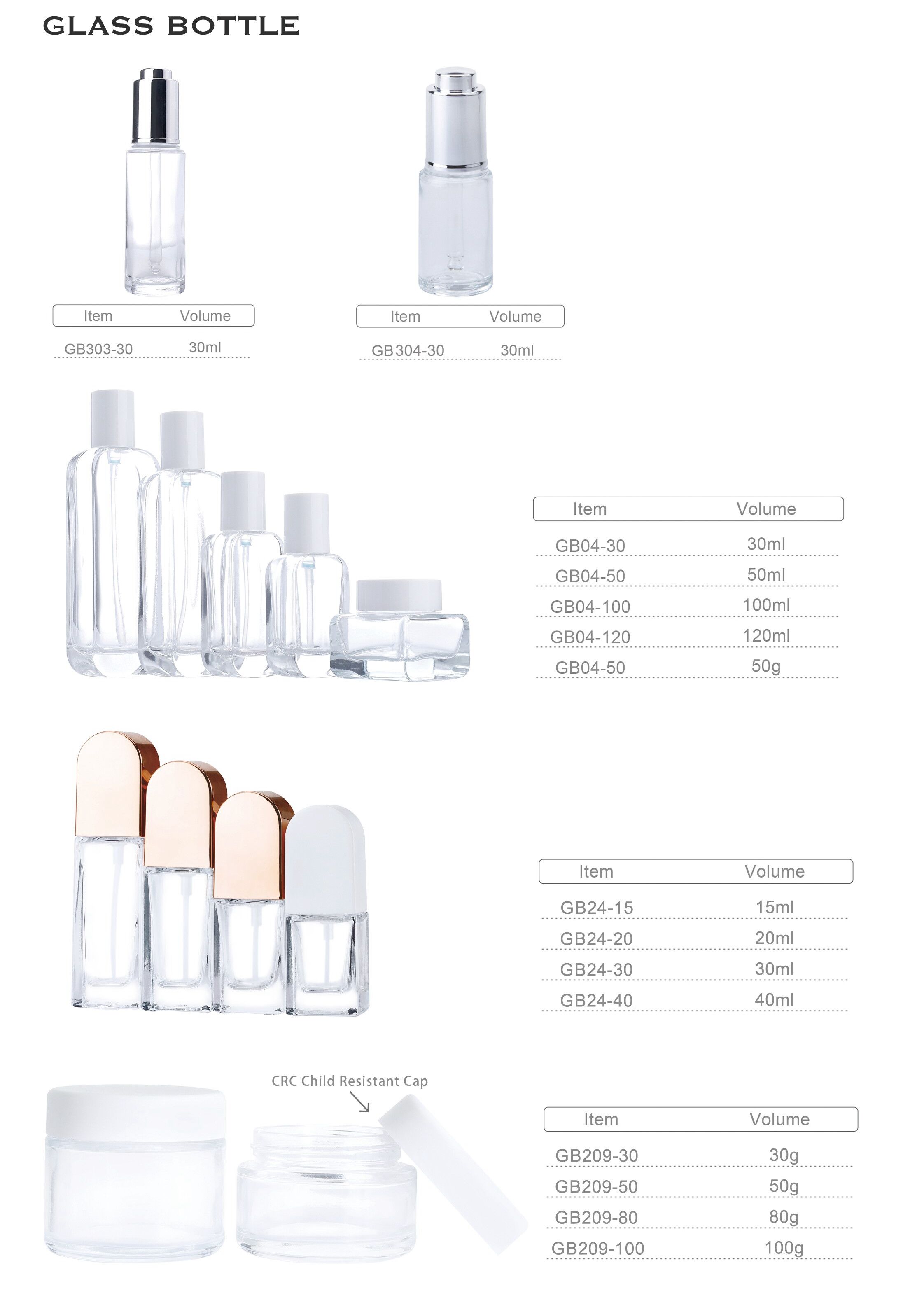 GB303 High Quality Factory Direct Wholesale Glass Dropper Bottles 30ml Sizes Transparent Oil Containers with Pump Sprayer Seal factory