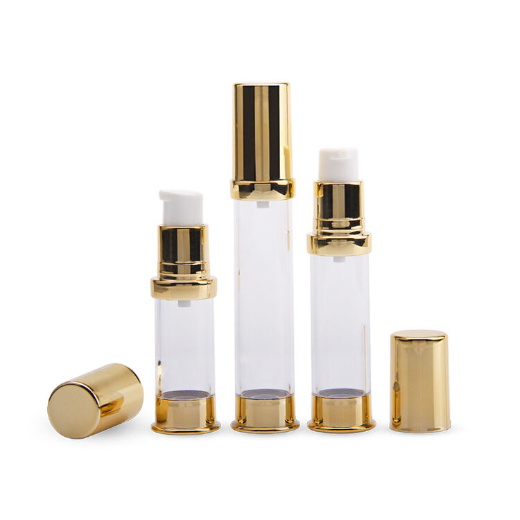 A04 Personal Care Rose Skin Toner Skin Serum Lotion Gold Airless Cosmetic Bottle,garrafa Sem Ar 5ml 10ml 12ml Golden Airless Bottle