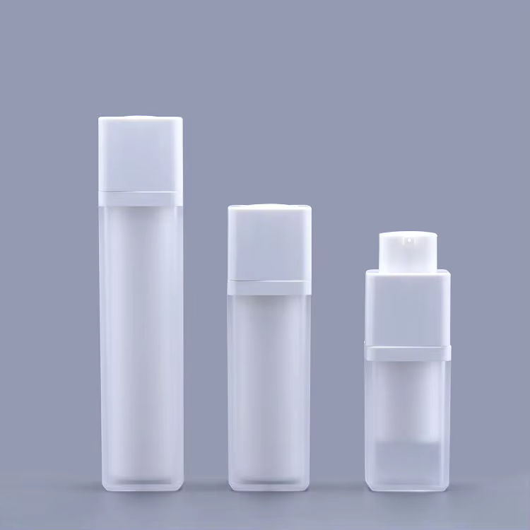 A16 15ml 30ml 50ml Scrub Lotion Vacuum Bottle square Essence Eye Cream Airless Bottle Spin Screw Pump Bottle supplier