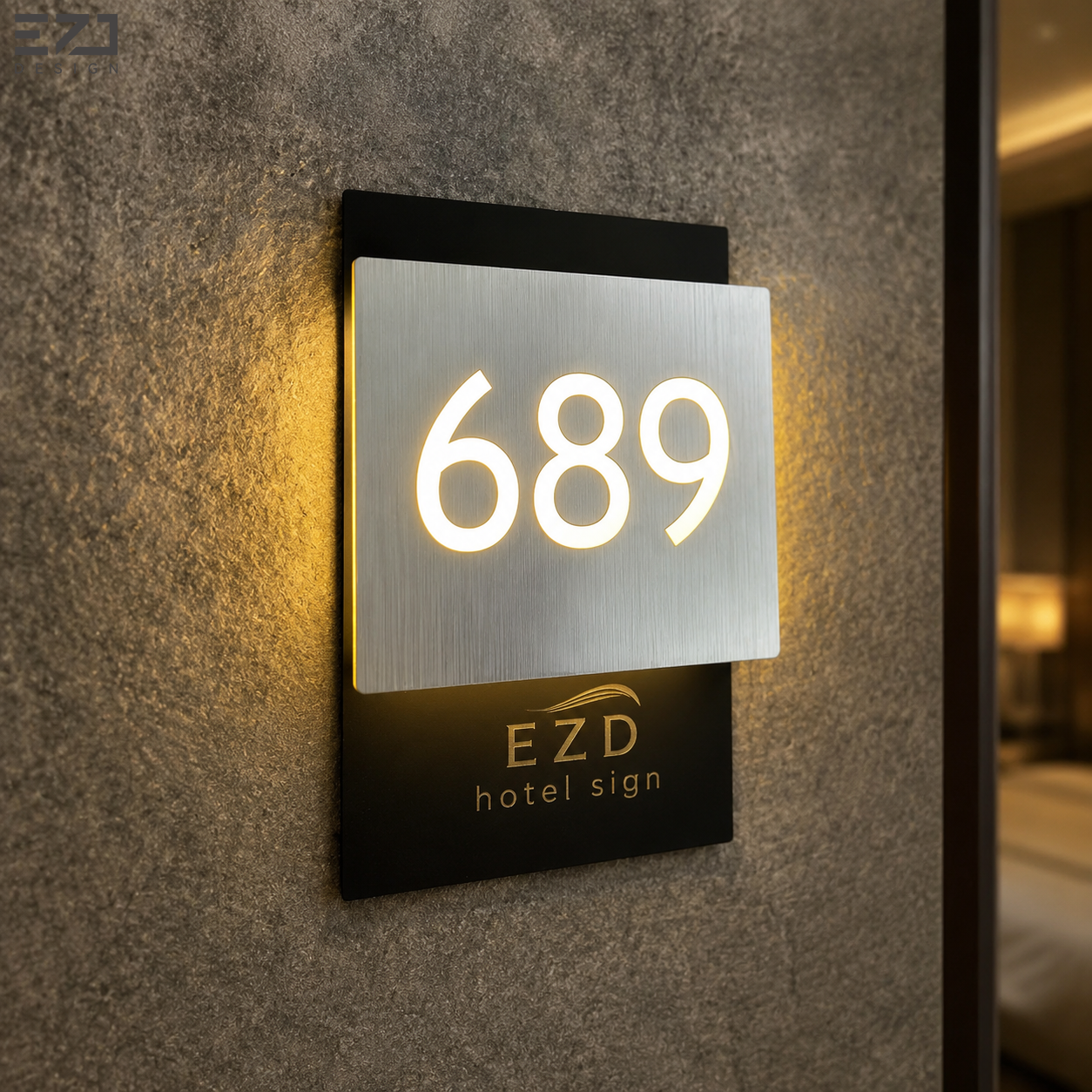 Custom LED Hotel Room Number Sign Illuminated Metal Acrylic Door Plate Luxury Hotel Room Signage
