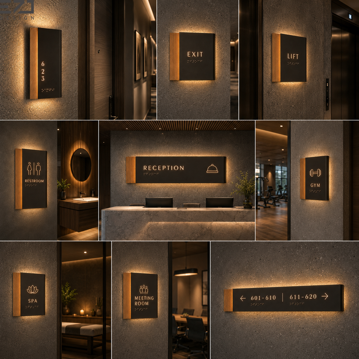 Custom LED Backlit Hotel Door Number Sign with Braille, Wood Metal Room ...