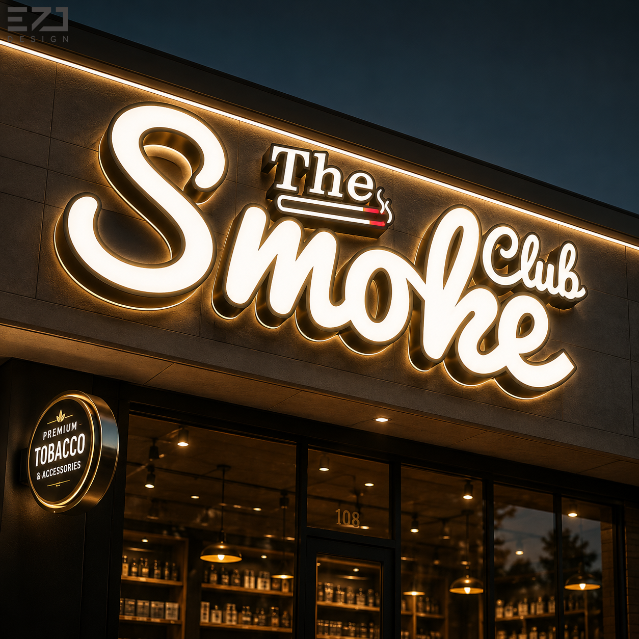 Placa Personalizada LED para Loja de Cigarros Eletrônicos – Placa Iluminada na Frente com Letras em Canal 3D em Acrílico para Fachada de Loja Varejista