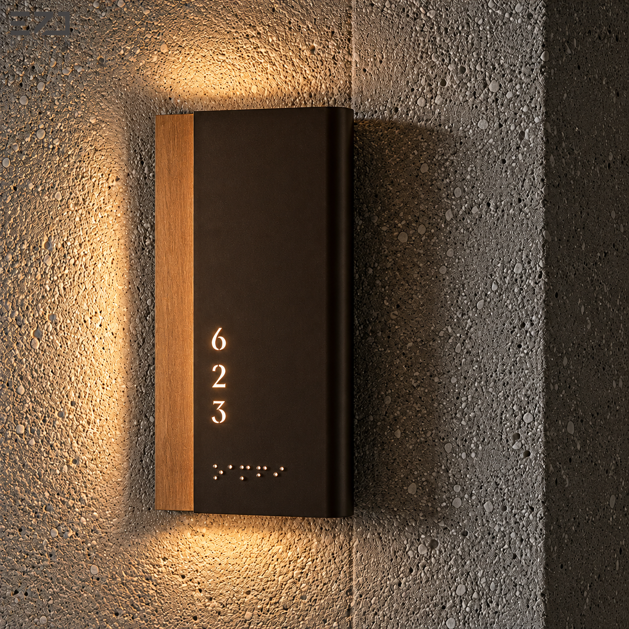 Placa Personalizada com Número de Quarto de Hotel com Iluminação LED de Fundo e Braille, Placa de Quarto em Madeira e Metal para Sinalização de Luxo em Hotéis