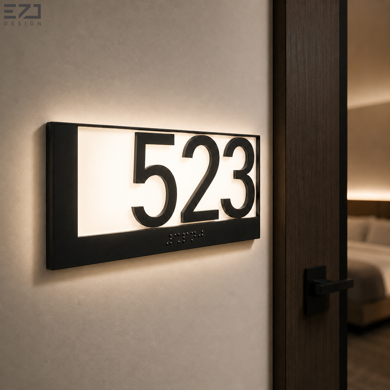 Placa de Porta Personalizada com Número do Quarto de Hotel Iluminada por LED, em Aço Inoxidável e Acrílico, com Braille para Hotel e Apartamento