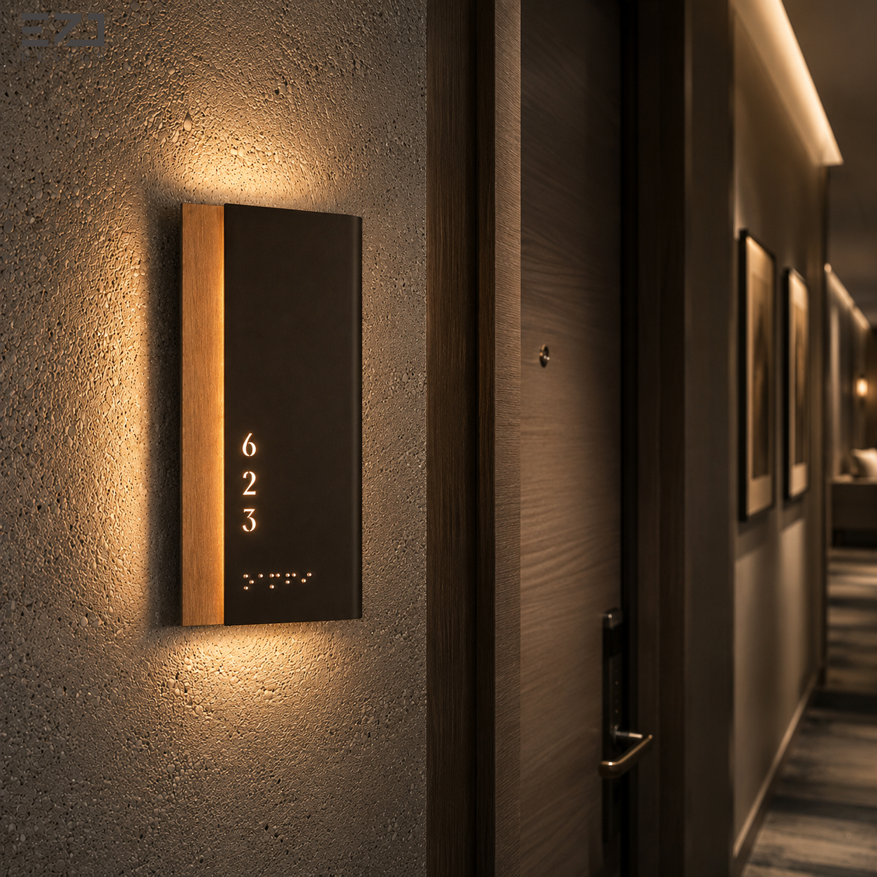 Custom LED Backlit Hotel Door Number Sign with Braille, Wood Metal Room ...