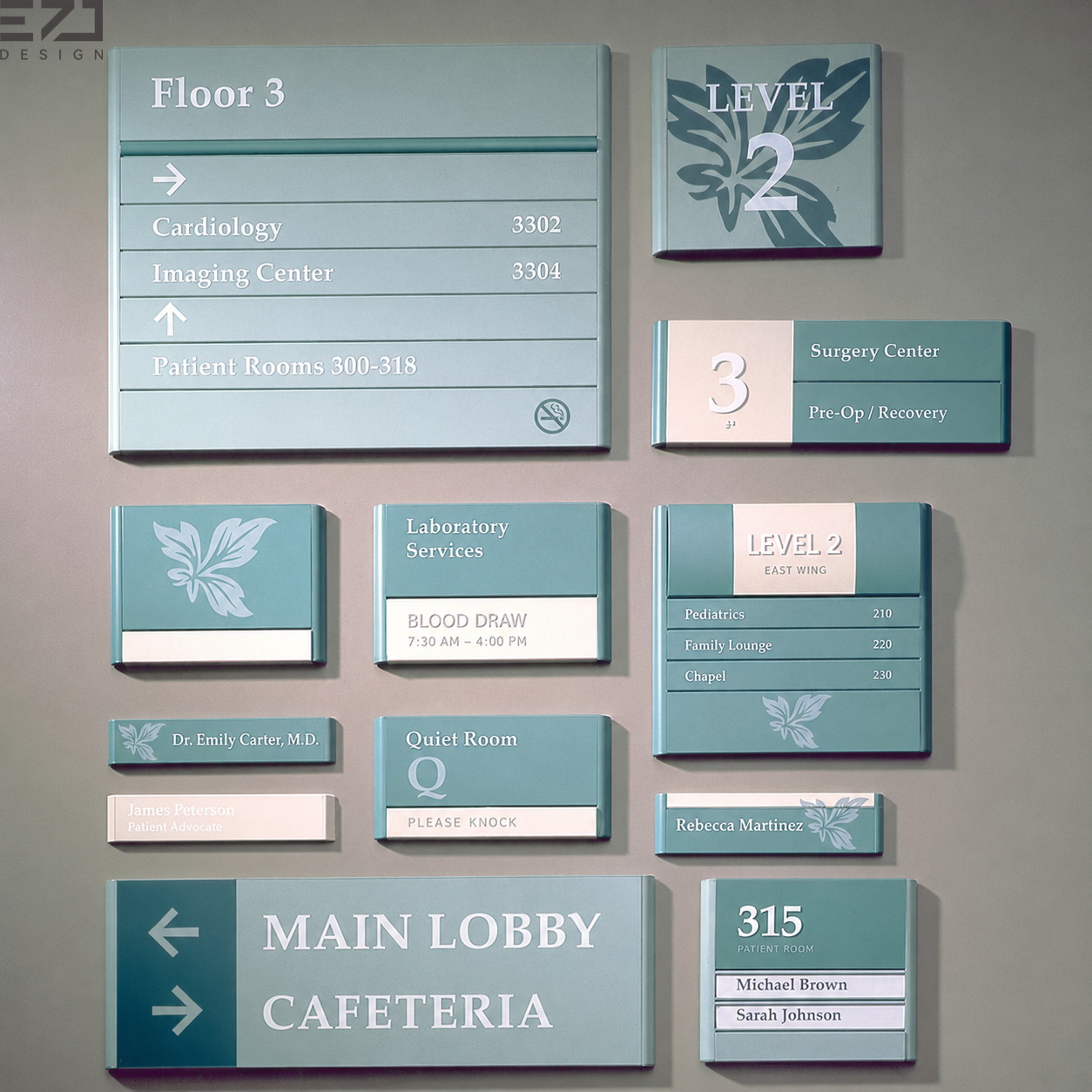 Custom Hospital Wayfinding Signage System Stainless Steel Frame ADA Room Number Door Signs