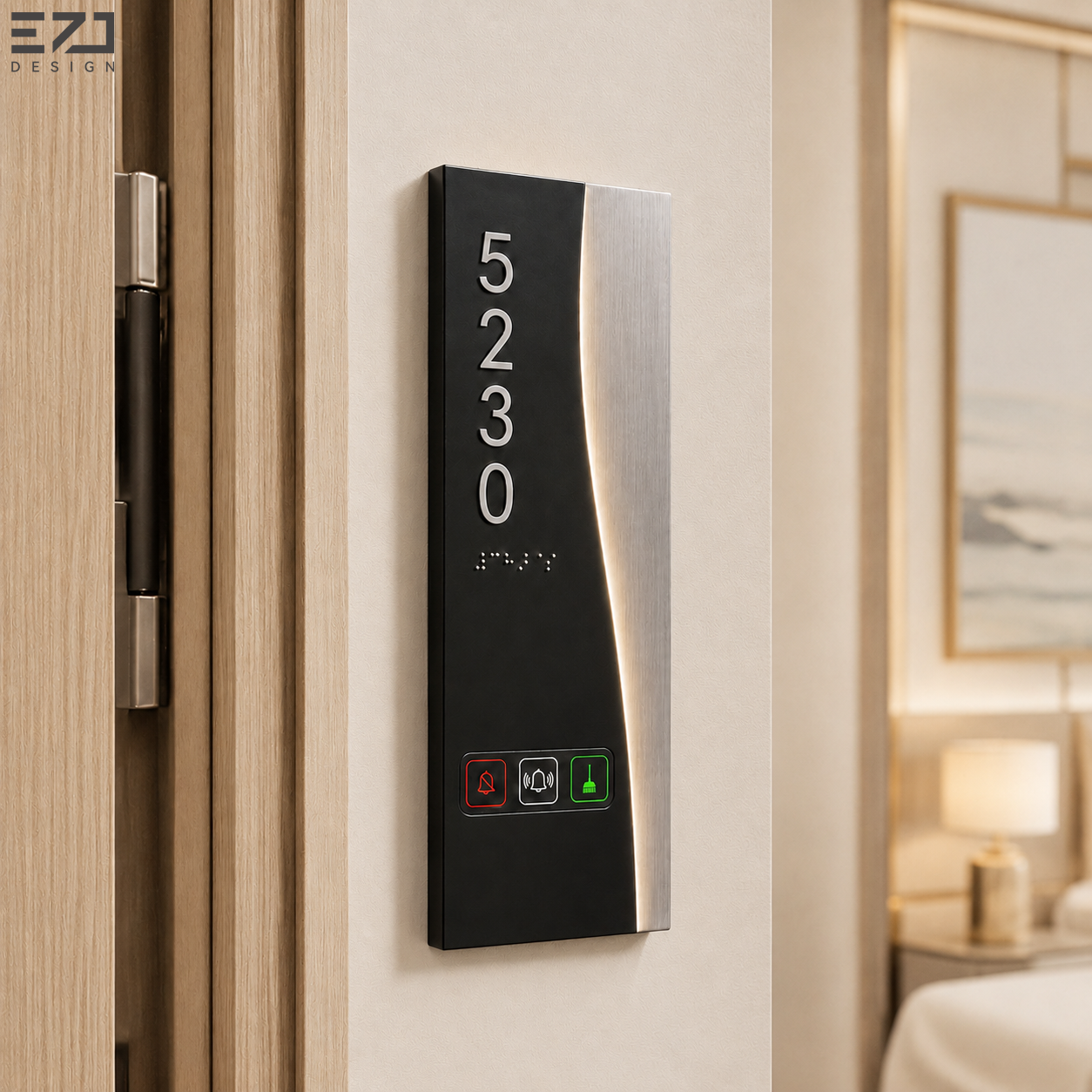 Placa Inteligente de Exibição para Porta com Números Iluminados em Aço Inoxidável e Braille ADA Personalizada EZD