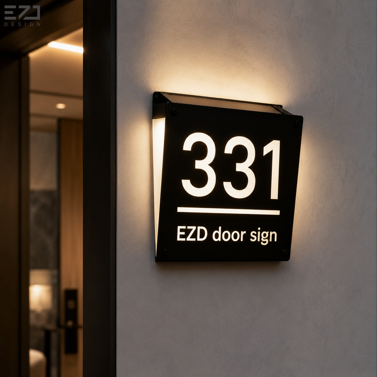 Custom LED Hotel Room Door Sign Stainless Steel Acrylic Illuminated Room Number Sign for Hotel Apartment Office