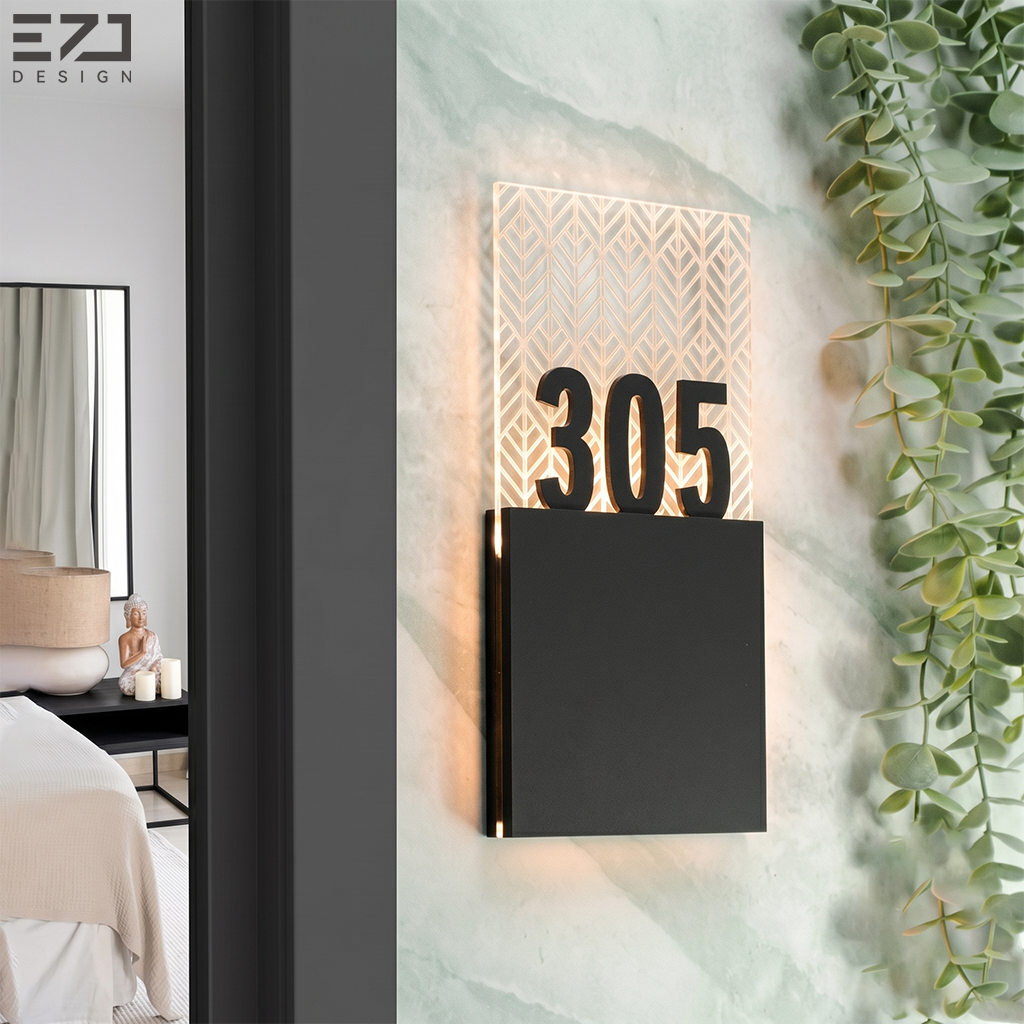 Custom LED Backlit Hotel Room Number Sign Modern 3D Acrylic Door Plate Wall Mounted House Room Signs
