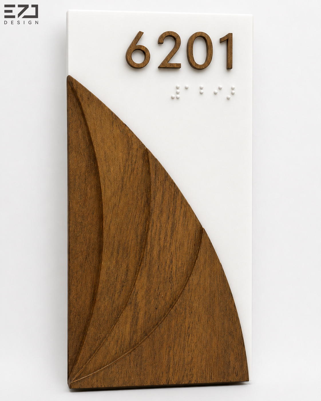 Custom ADA Hotel Room Number Sign with Braille, Modern Wood Acrylic Door Plate for Hotel Apartment Wayfinding Signage