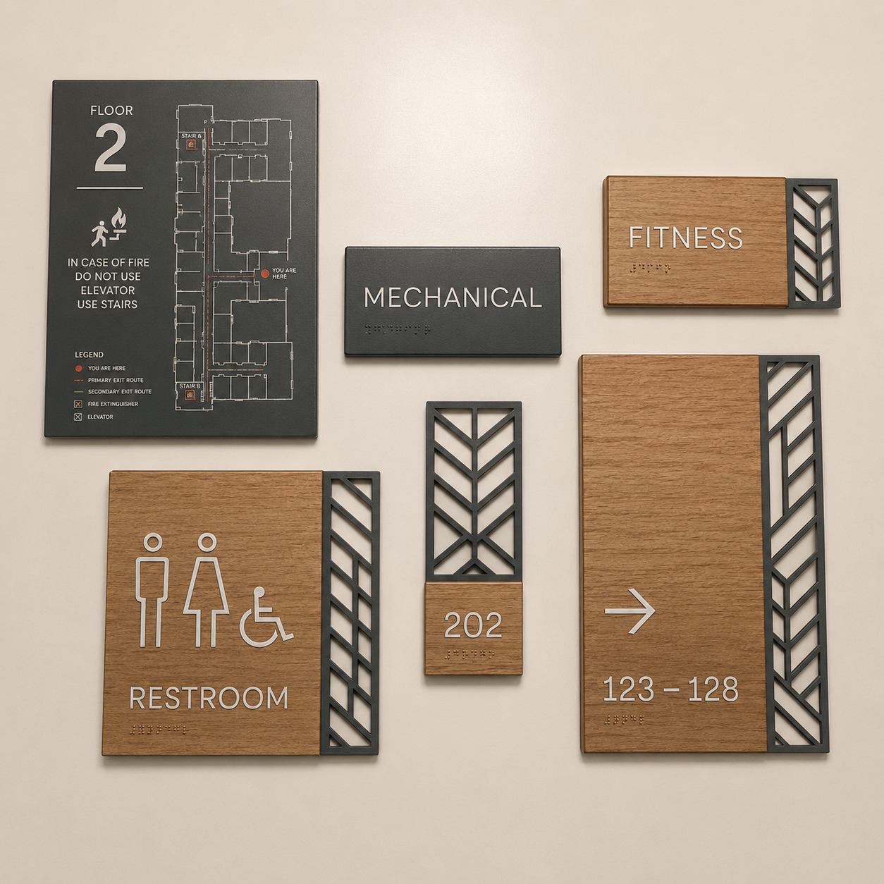 EZD ustom Hotel Room Number Door Signs ADA Braille Wood Metal Wayfinding Signage for Apartment Restroom Fitness Room Door Plate