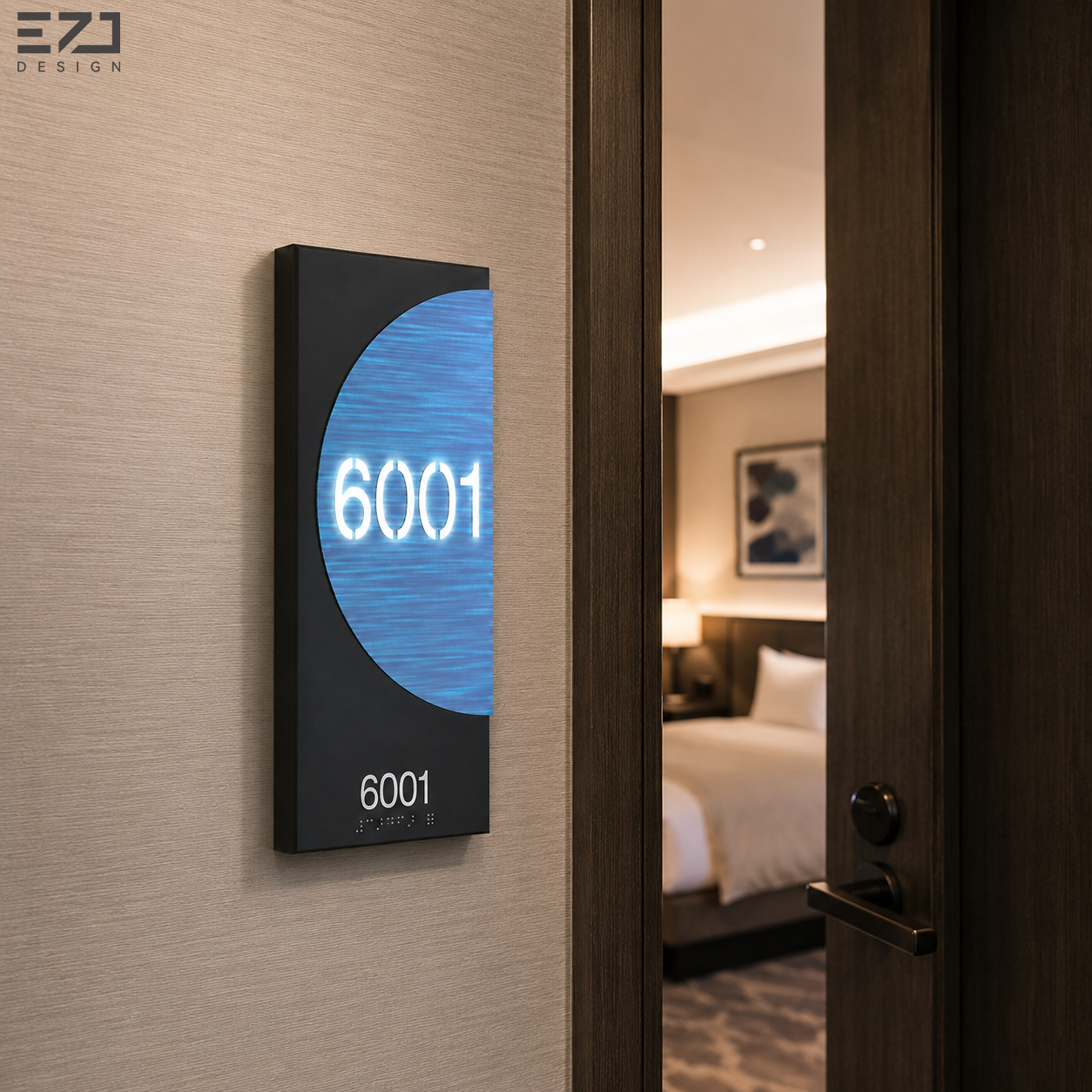EZD Custom LED Hotel Room Number Sign ADA Braille Door Plate Modern Illuminated Acrylic Metal Door Sign for Hotels Apartment