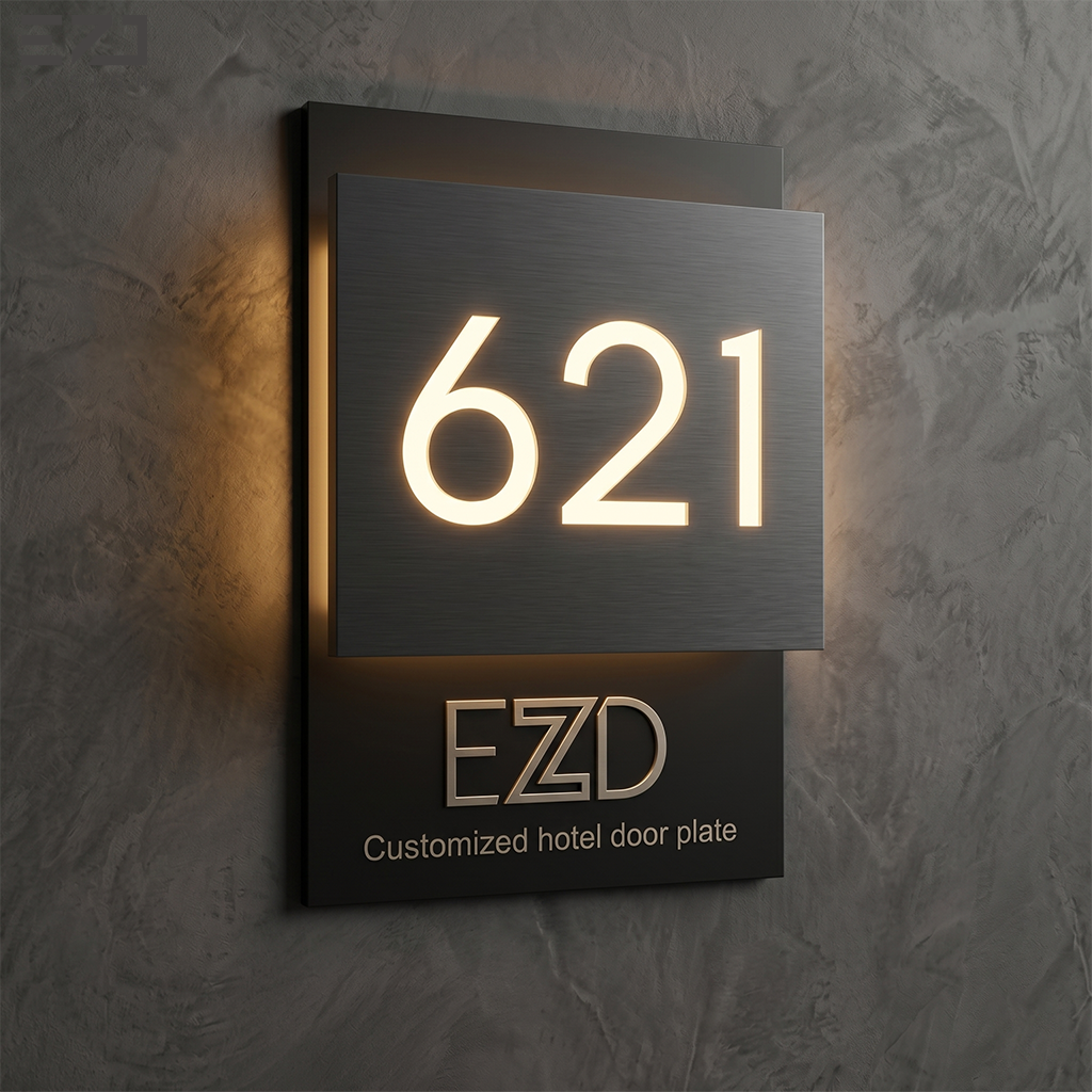 EZD Custom Commercial Door Signage LED Backlit Room Number Plates for Lobbies Corridors and Resorts Hotel Room Door Plate