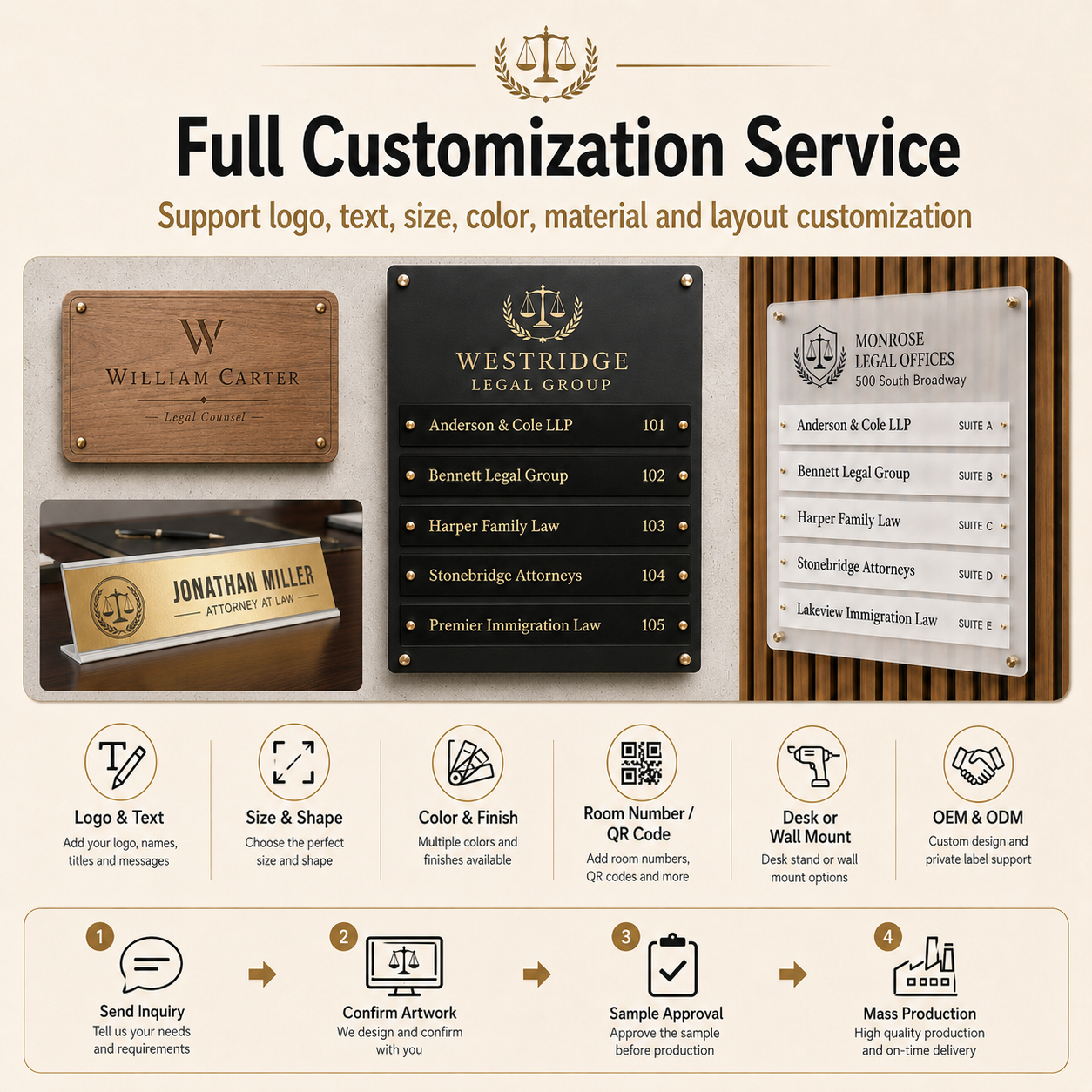 QR Code Nameplate Table Card Door Sign Brass Office Name Wall Mounted ...