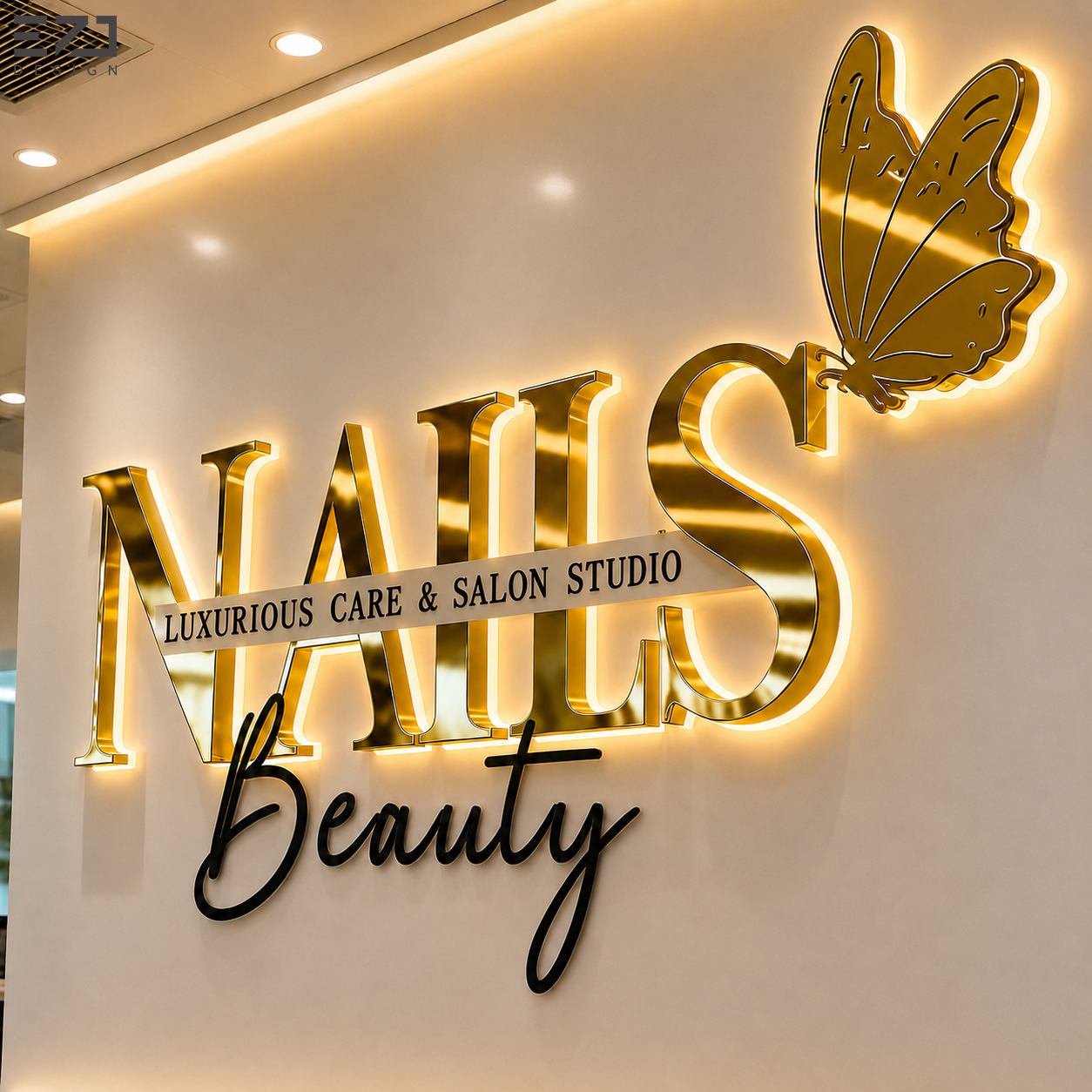 Letrero personalizado en metal con iluminación LED trasera en 3D, letreros canal con halo iluminado para fachadas de establecimientos, logotipo para salón de belleza