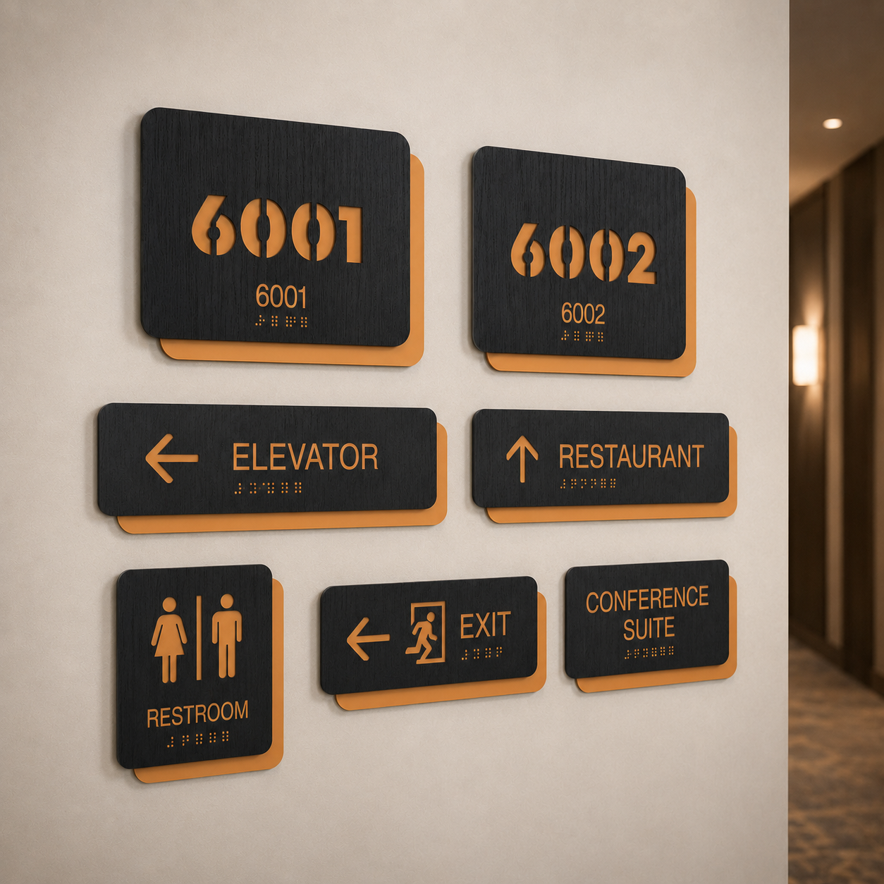 Custom Hotel Room Number Door Sign with Braille Modern Wood Acrylic Door Plate for Hotel Apartment Office