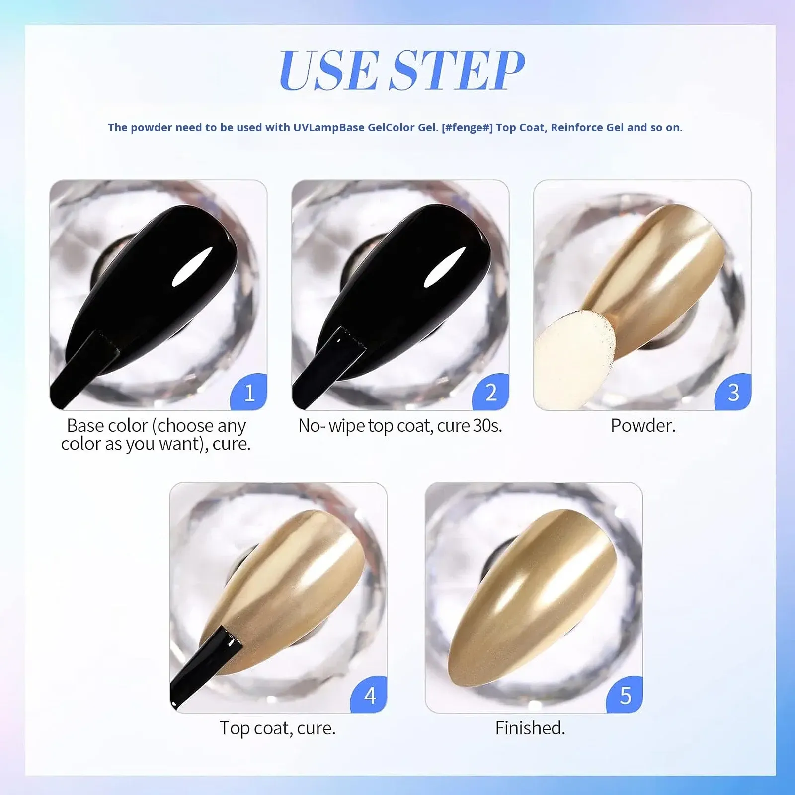 Pudră Holografică Chrome cu Efect de Oglinză pentru Artă Unghii