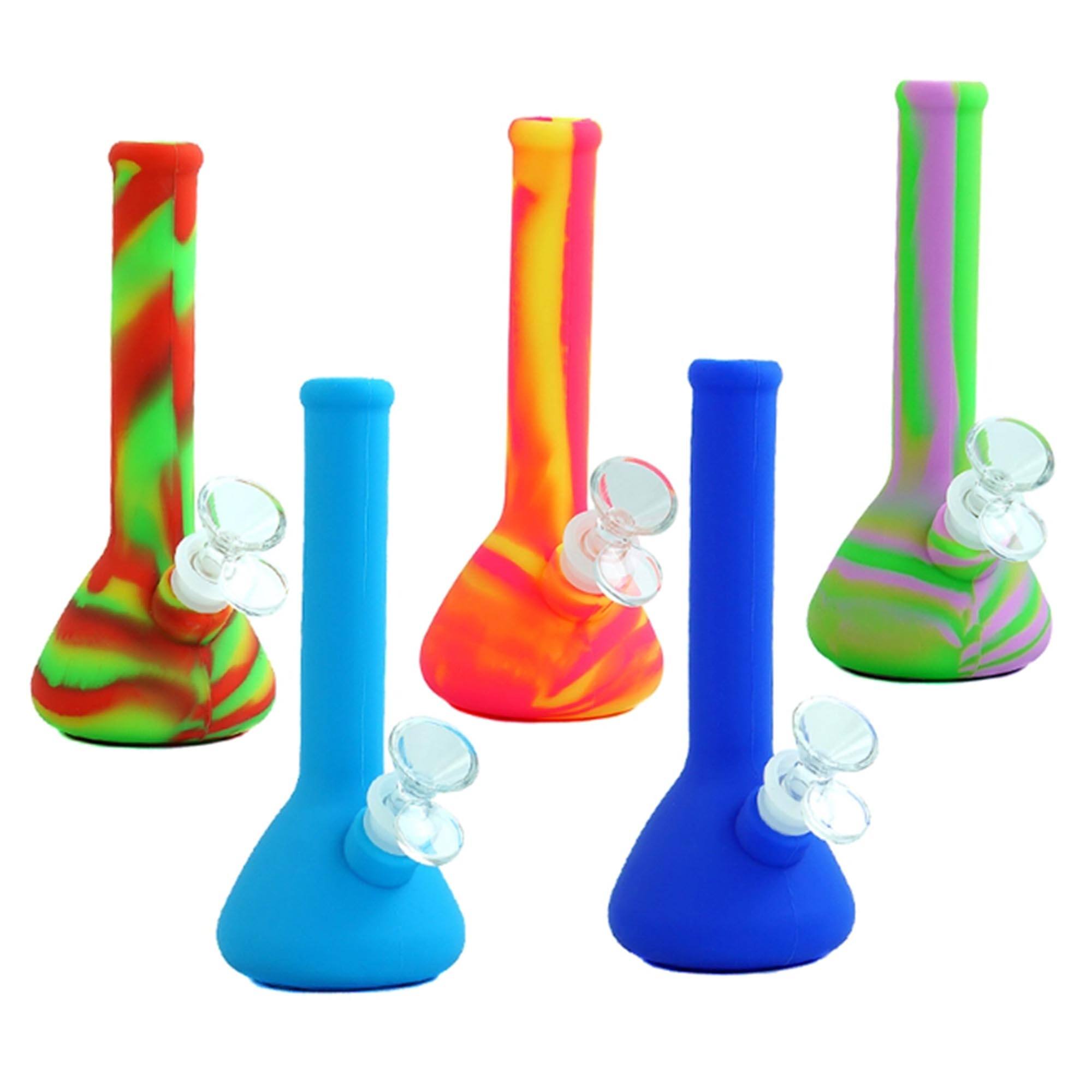 Custom silicone glass smoking weezing water beaker hand pipe bong nectar collector