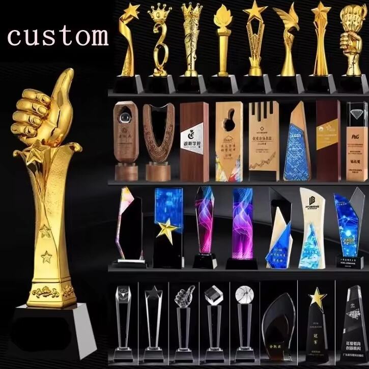 Hot selling unique custom sublimation blank logo print trophies  custom sport high quality premium trophee award crystal trophy
