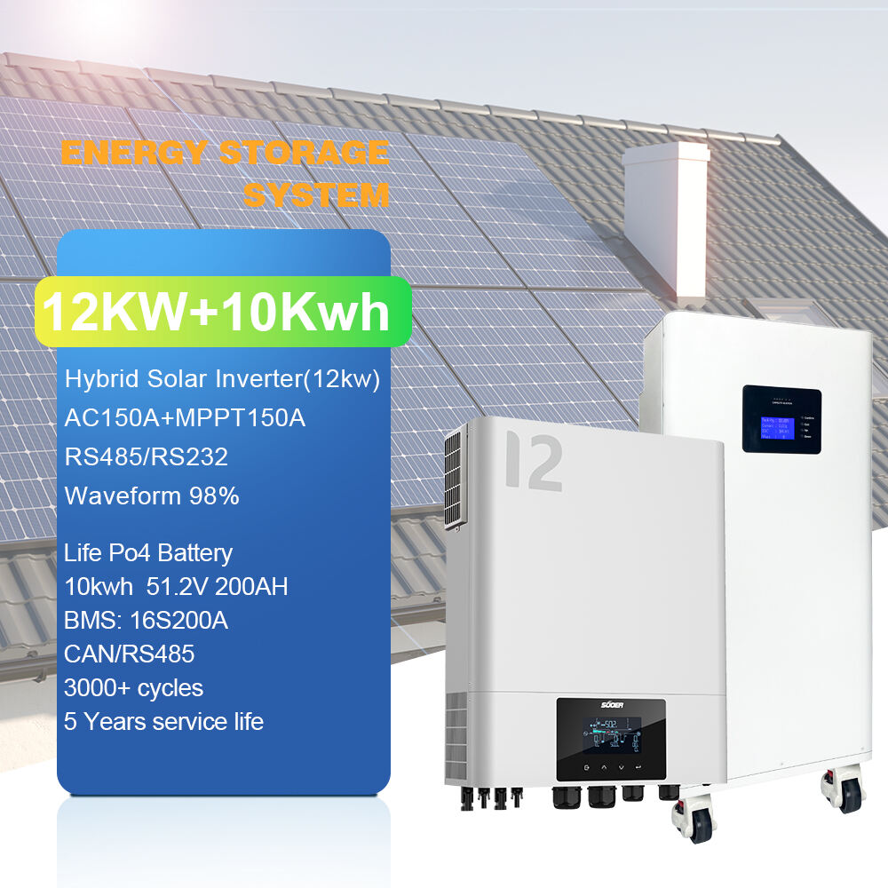 新しい12kW ハイブリッド太陽光オフグリッドインバーターシステム 10kWh 200Ah リチウム鉄Lifepo4バッテリー