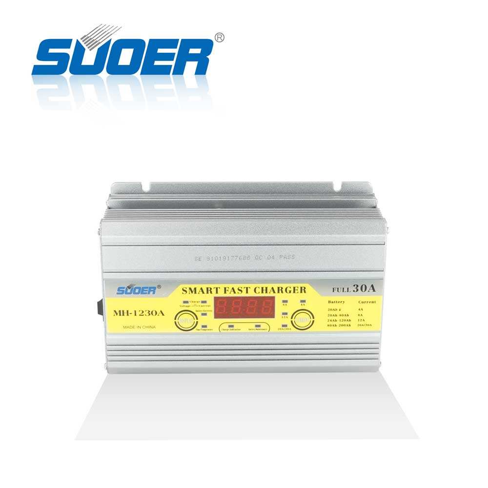 Chargeur de batterie automatique Suoer MH-1230A 12 volts 30A Mode triphasé Écran LCD Portable Entrée 220v Sortie 24v 5a 4a 30a UK/EU/AU