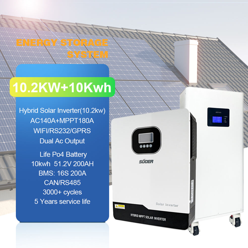 新しい10.2kW ハイブリッド太陽光オフグリッドインバーターシステム 10kWh 200Ah リチウム鉄Lifepo4バッテリー 分割可能スタッカブルCAN通信ポート
