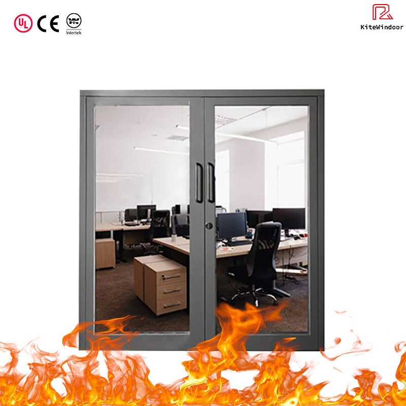 Modern Design Glass Security Door for Hotel Mall Commercial Use Internal Fire Rated Finished Surface Fire Door