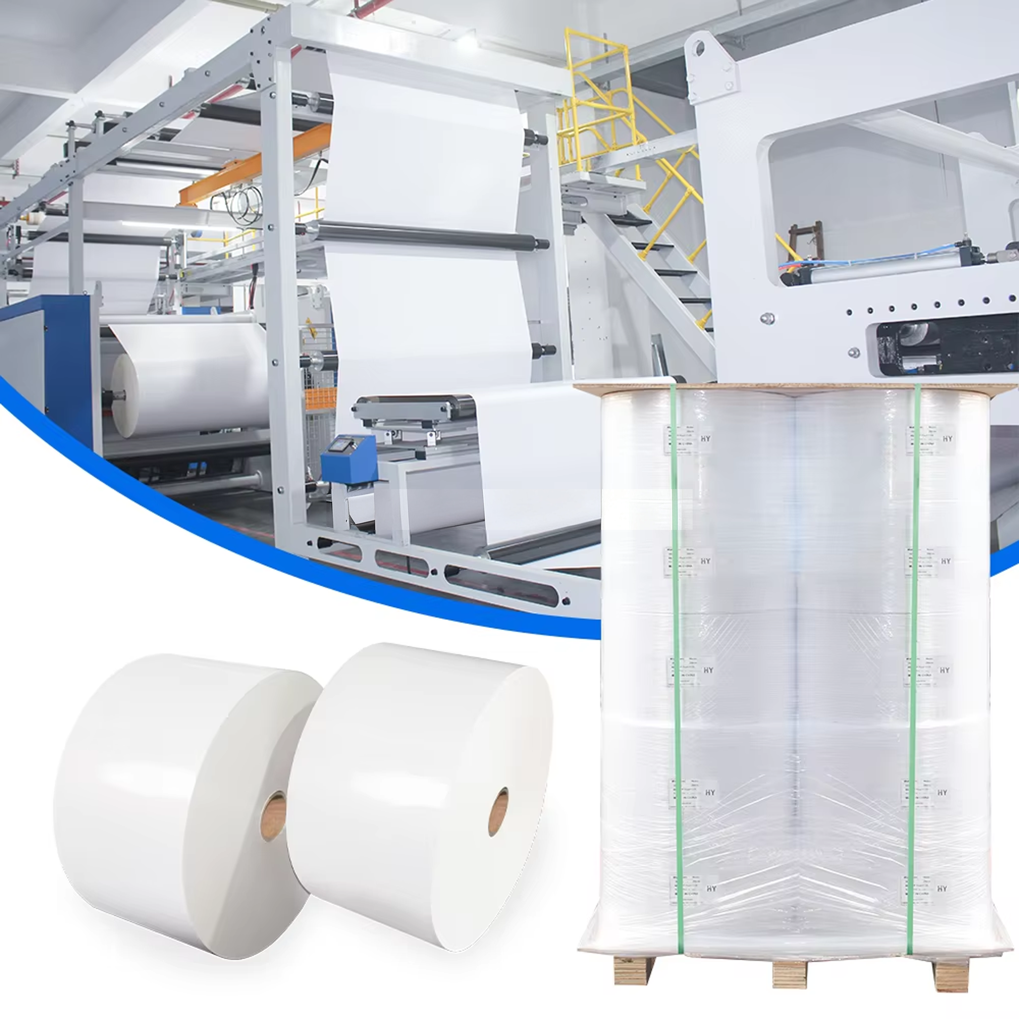 75 Micron White Synthetic Self Adhesive Paper Jumbo Label Film PP Synthetic Paper Label Jumbo Roll