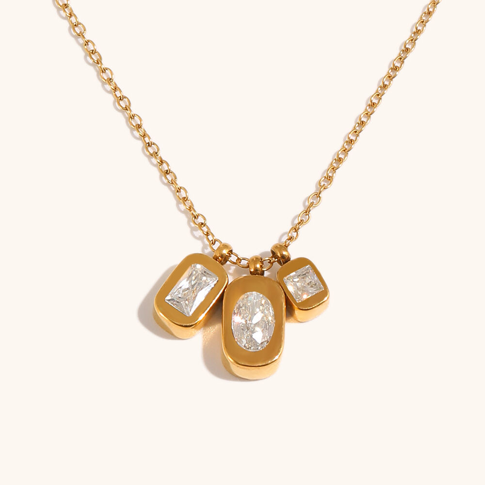hammered geometric zircon pendant necklace-7