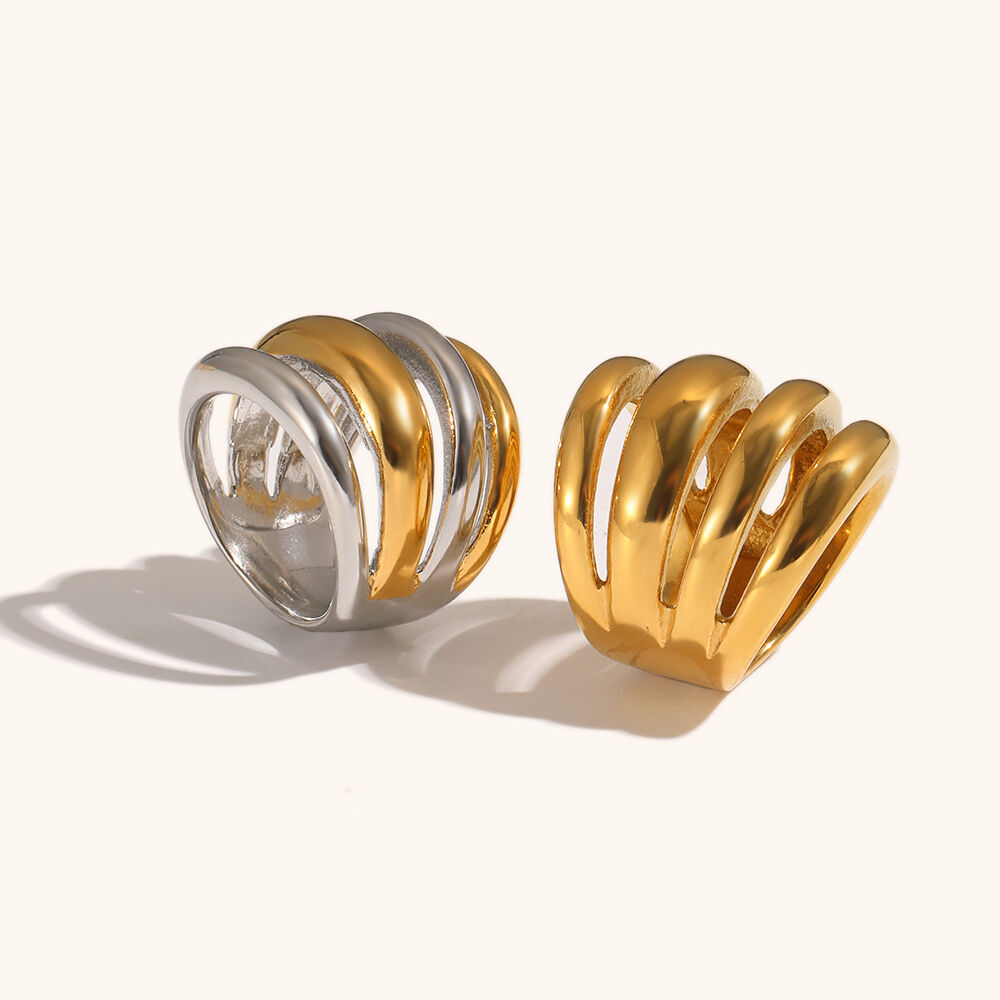 Multilayer Mix Color Statement Gold Plated Ring