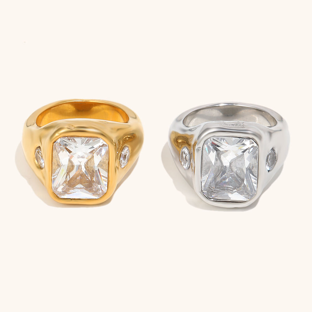 Square Zircon Engagement Ring 18k Gold Plated Jewelry
