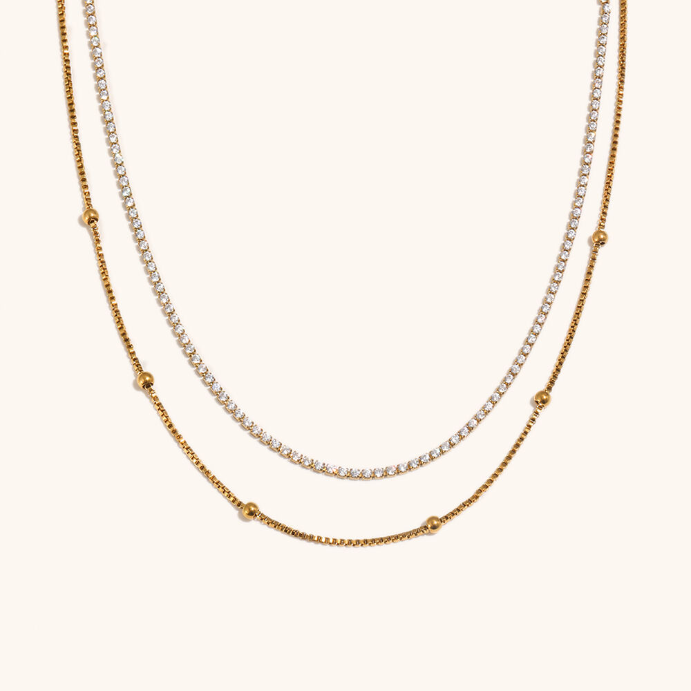 Double Layer Tennis & Box Chain Necklace