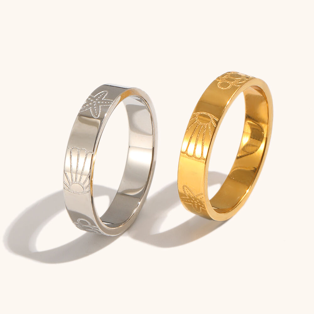 Engraved Starfish Shell Gold Plated Band Ring