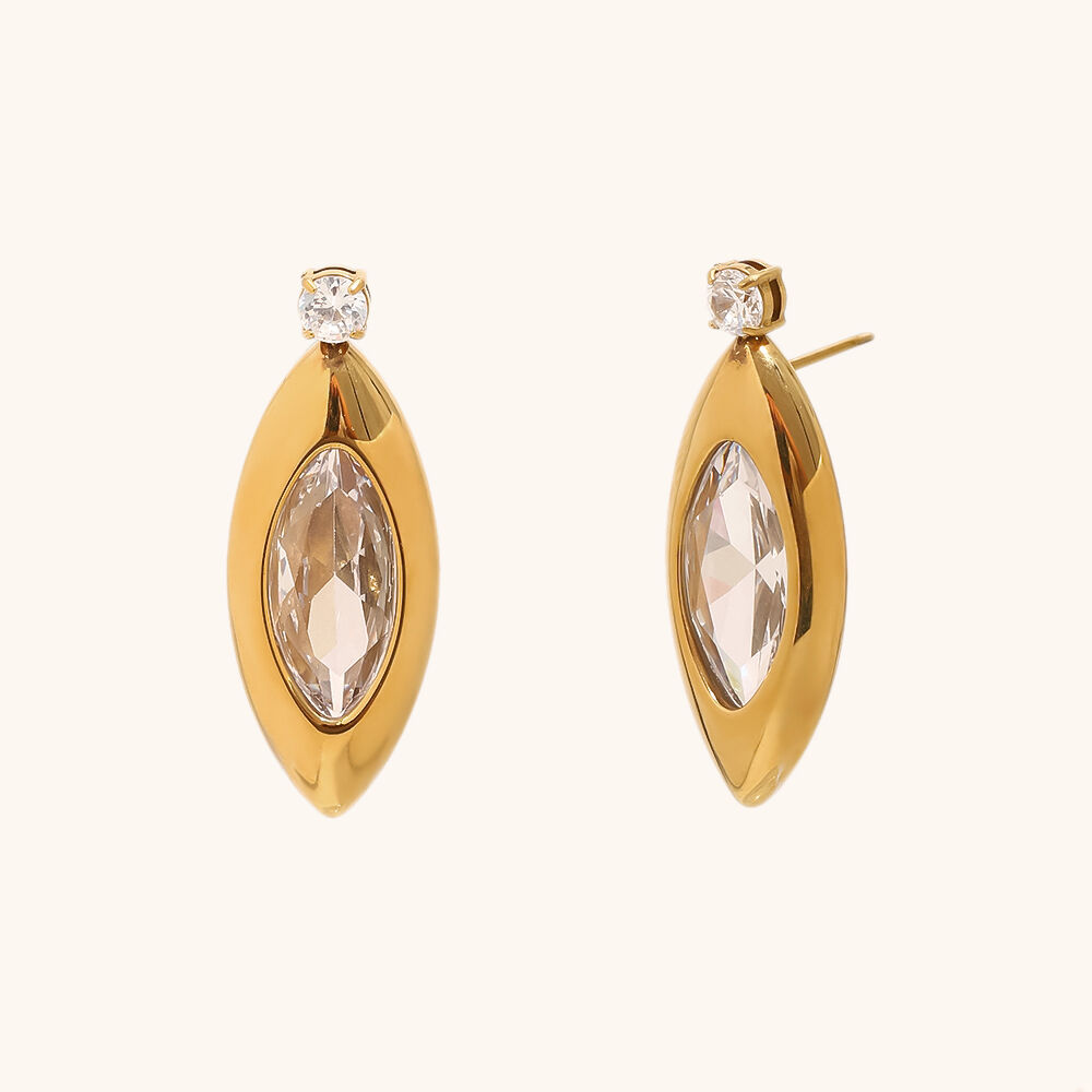 vintage water drop zircon gold plated stainless steel earring-8
