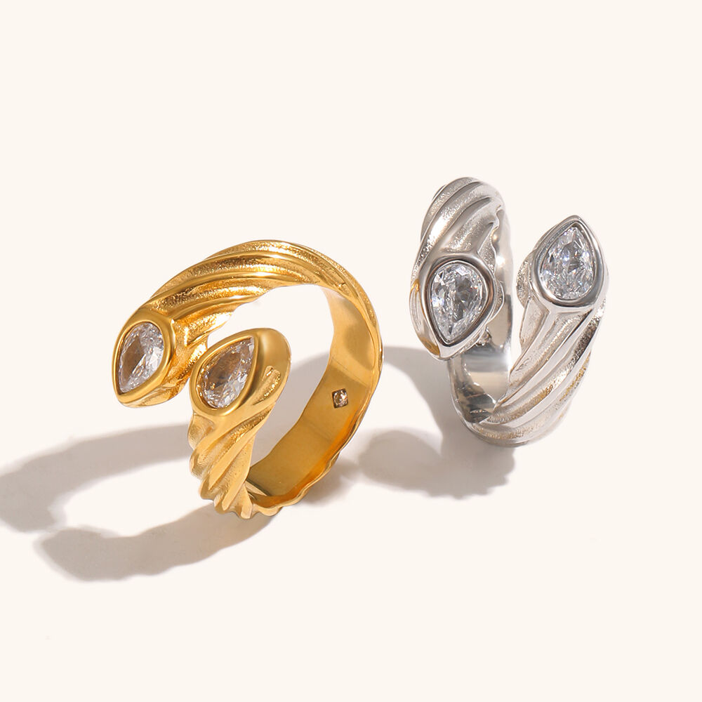 Texture Zircon Gold Plated Snake Ring