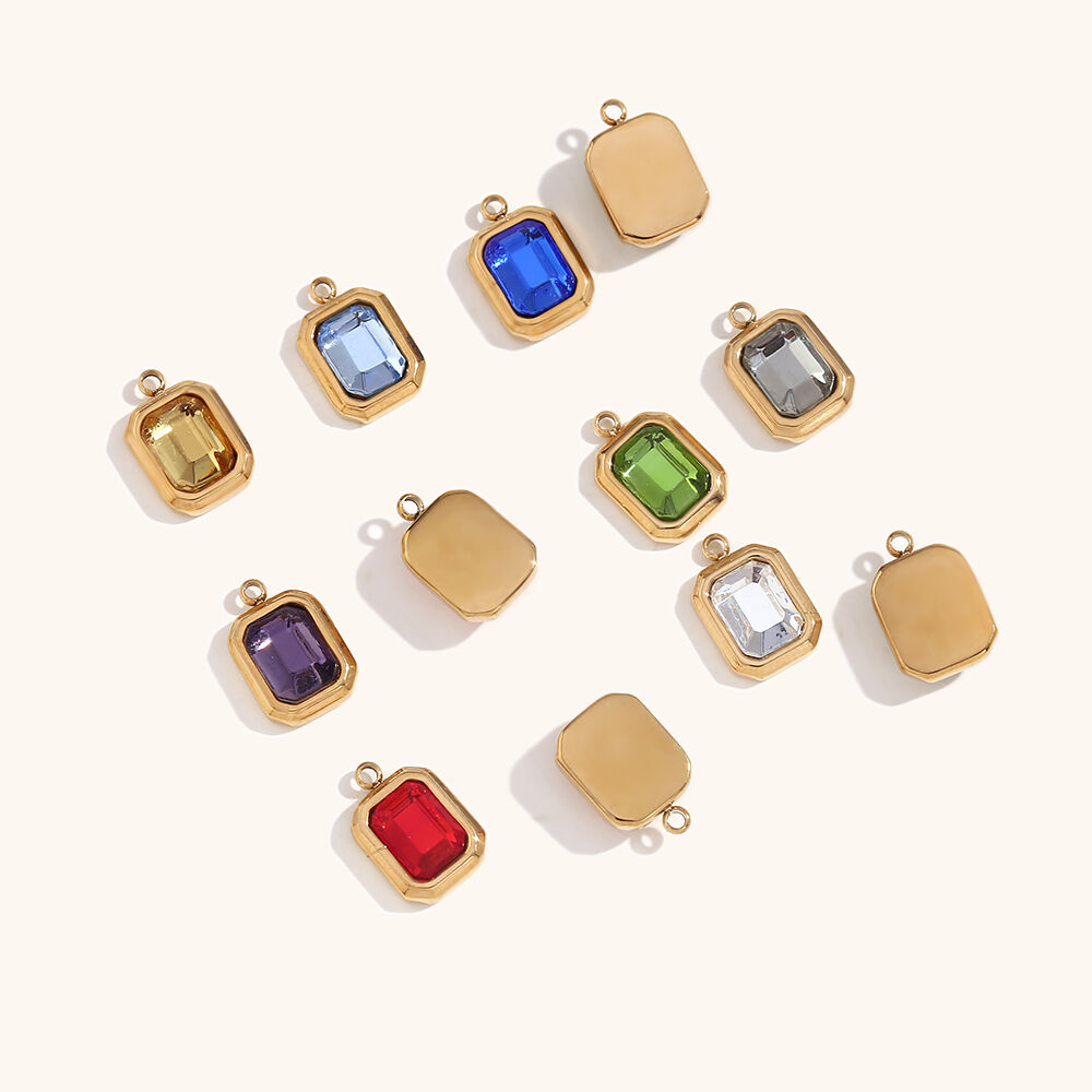 Birthstone Zircon Gold Plated Stainless Steel Pendants