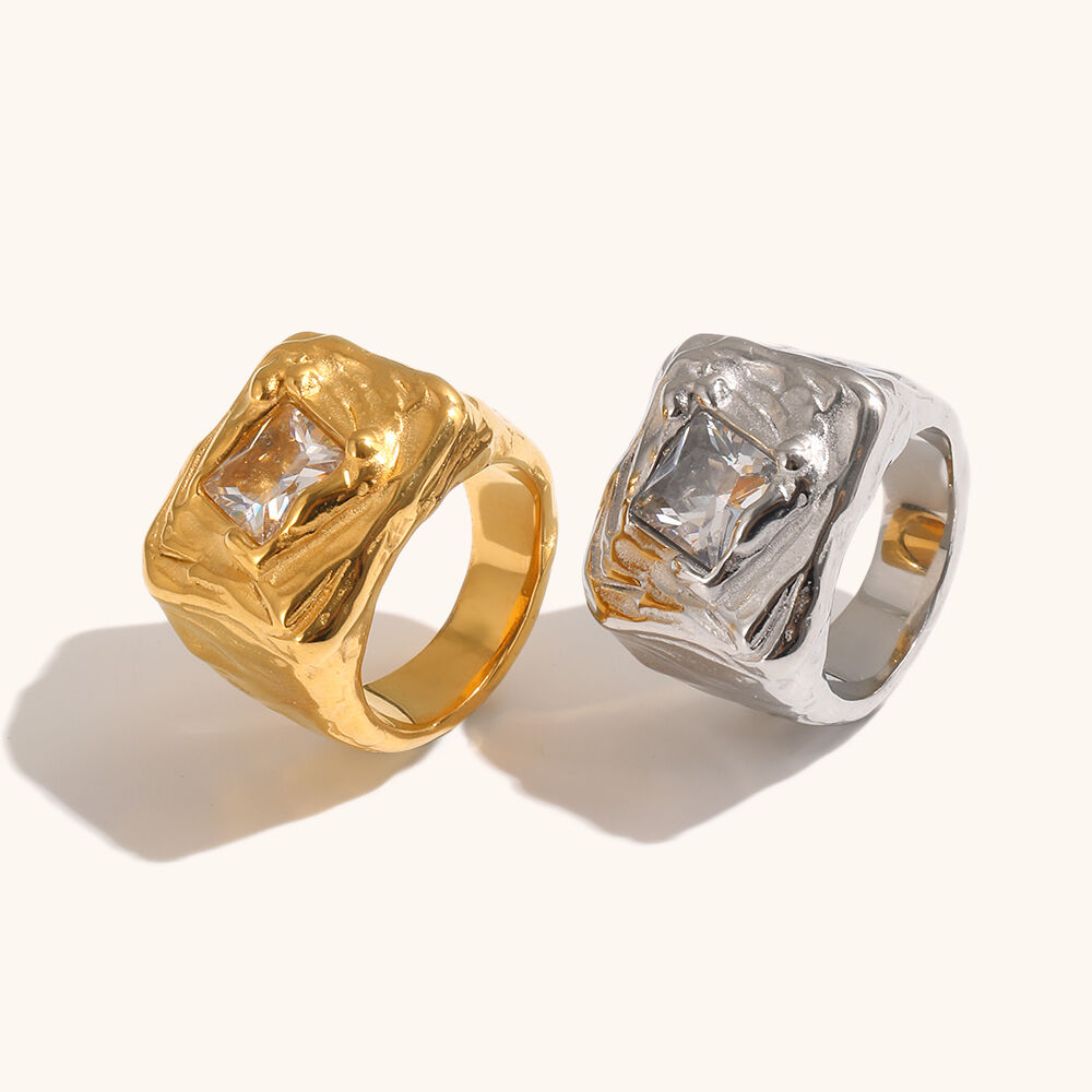 Irregular Hammered Zircon Signet Ring