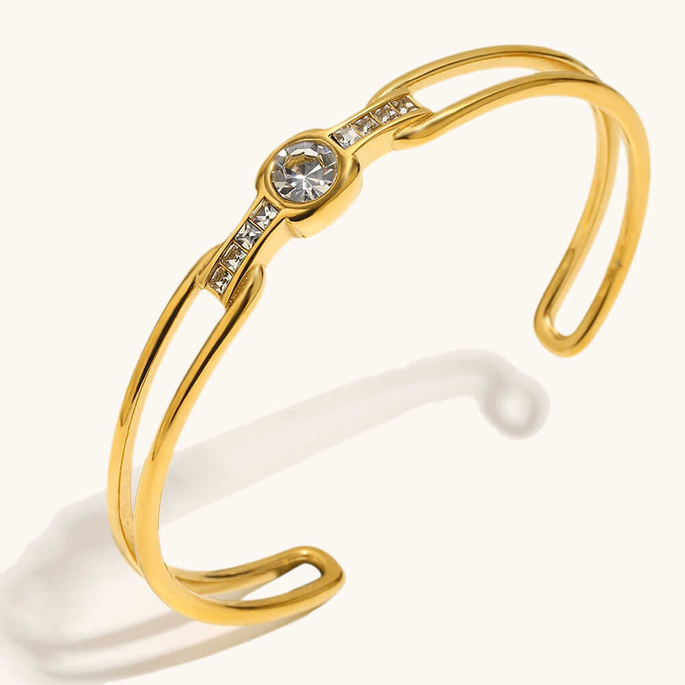 Double Layer Zircon Gold Plated Bangle