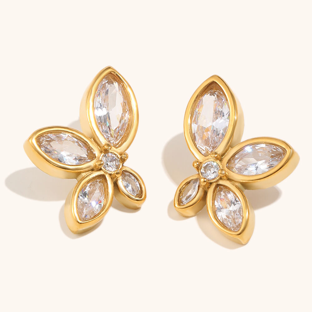 melting rock design gold plated stud earring-7