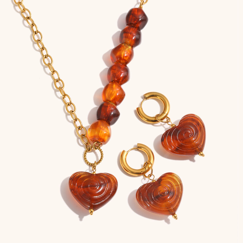 Resin Arcylic Heart Charm Bead Mix Chain Necklace / Drop Earring