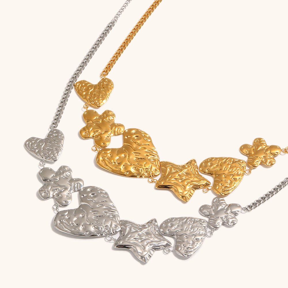 Heart Star Flower Statement Pendant Necklace
