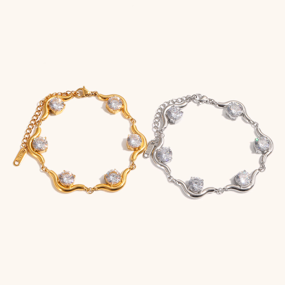 Water Wave Zircon Gold Plated Chain Bracelet