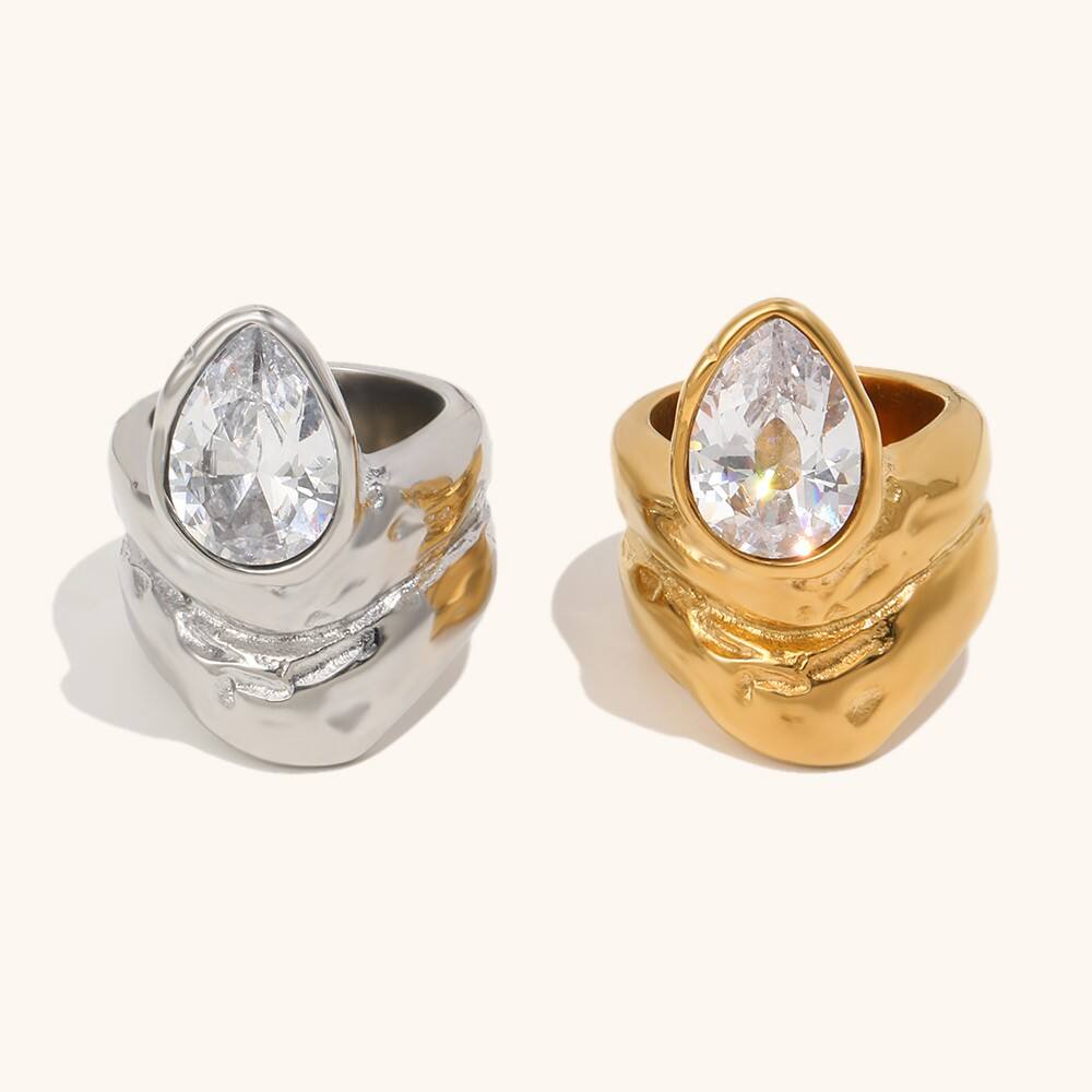 Double Layer Water Drop Zircon Gold Plated Ring