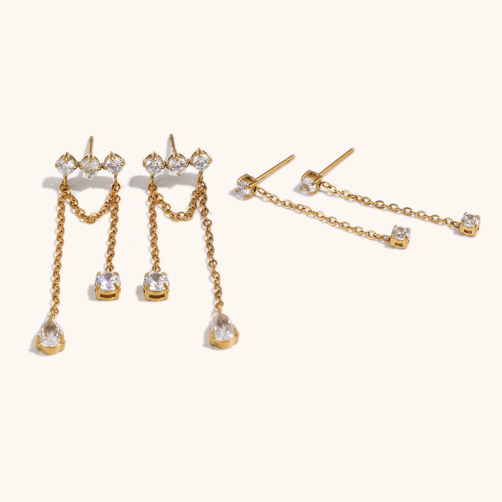 marine zircon 18k gold plated stainless steel stud earring-4