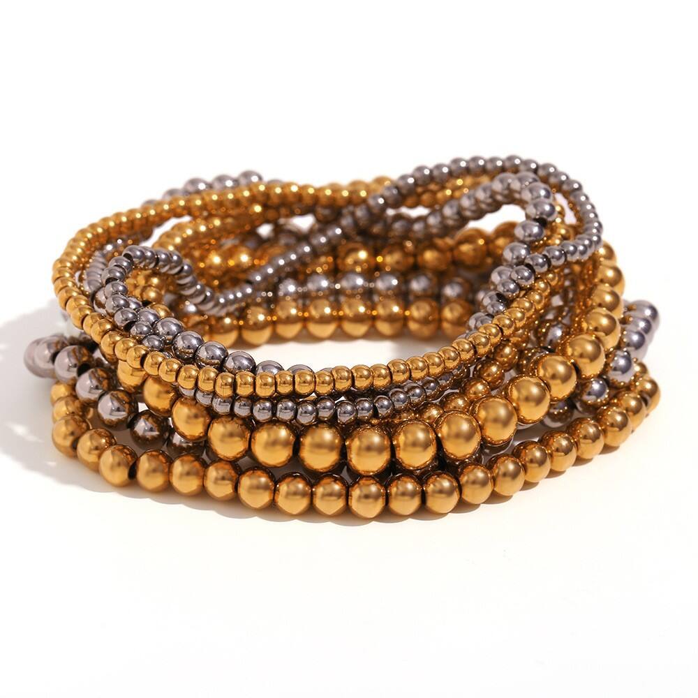 Gold Plated Stainless Steel Beaded Chain Bracelet