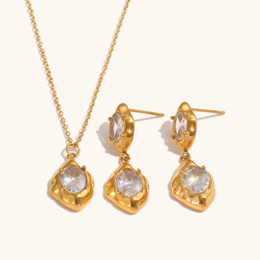 Modern Luxury Zircon Pendant Necklace / Drop Earrings